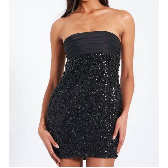 NEW MISS CIRCLE black embellished babydoll dress in black